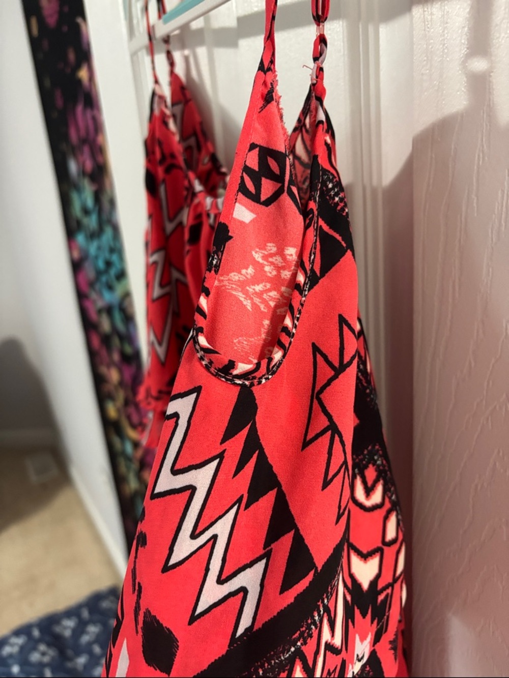 Pink/Coral Aztec Print Ruffle Cami Top - Picture 2 of 5
